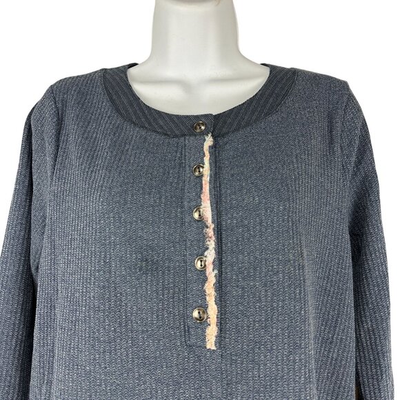 Mystree Womens Blue Long Sleeve Top With Floral Accents Size Small - Picture 5 of 9